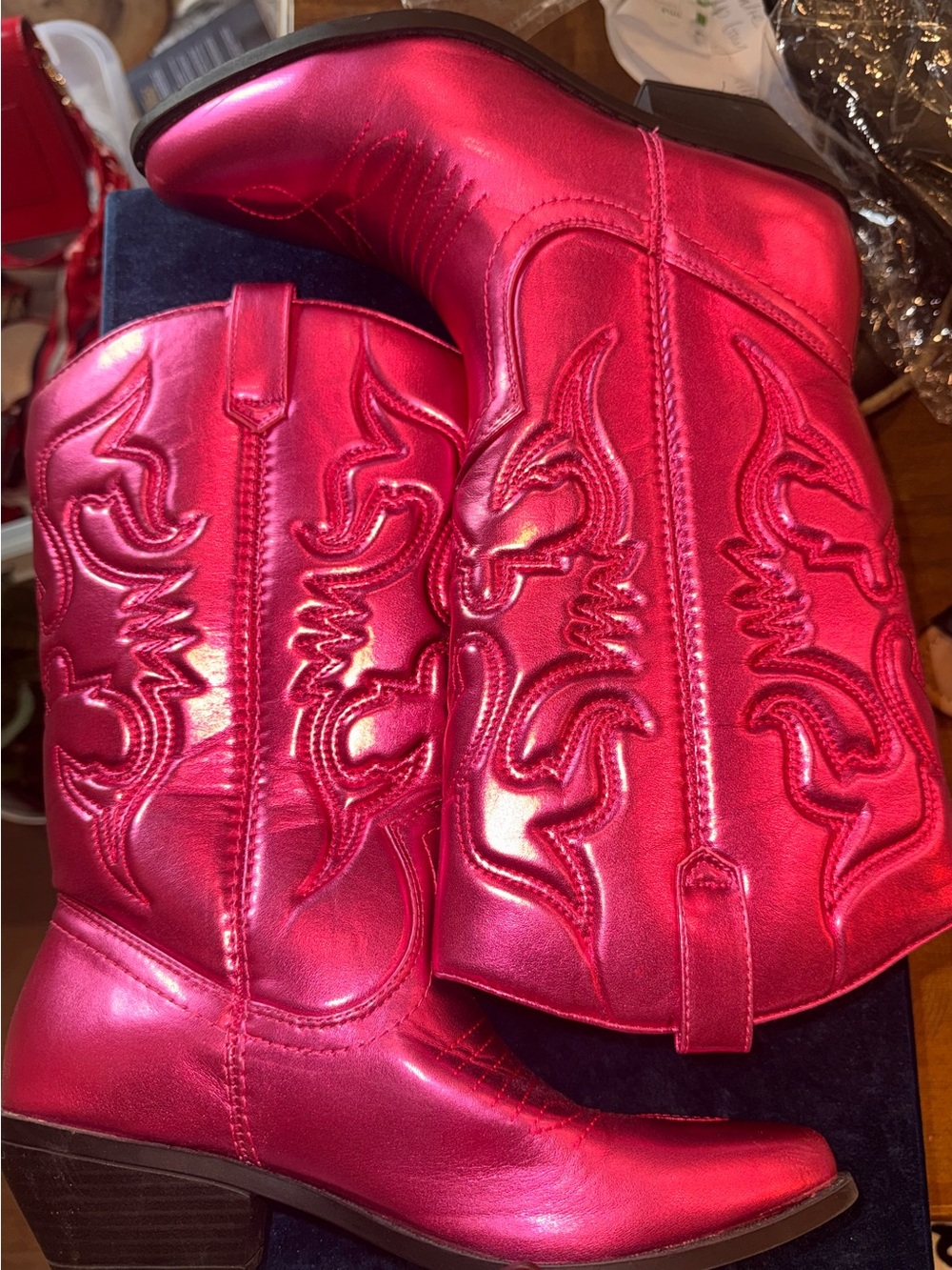 Soda Metallic Fuchsia Western Heeled Boots - Picture 3 of 7